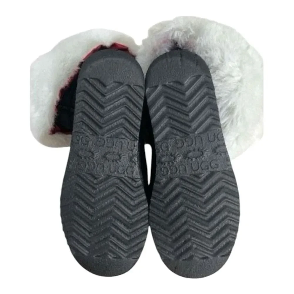 UGG Classic Short Grey Leather Fur Cuff Boots Women Size M9 Sheepskin